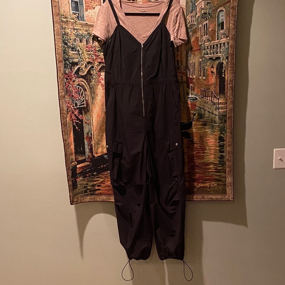Black Jumpsuit with Mocha Color T-Shirt